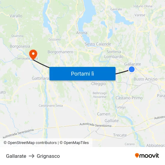Gallarate to Grignasco map