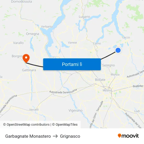 Garbagnate Monastero to Grignasco map