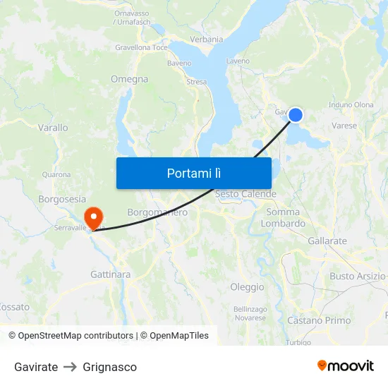 Gavirate to Grignasco map