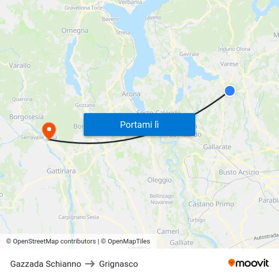Gazzada Schianno to Grignasco map