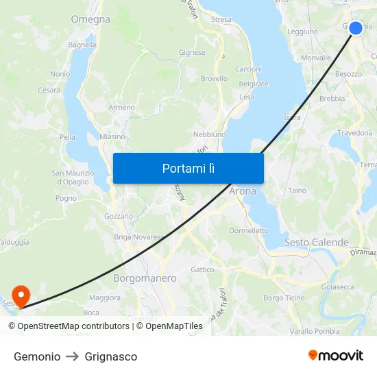 Gemonio to Grignasco map