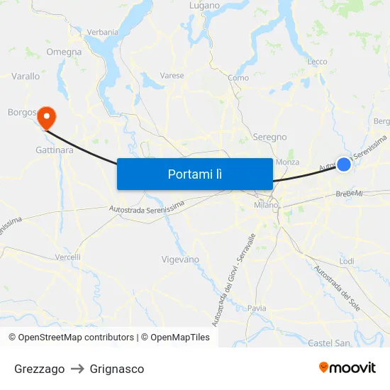 Grezzago to Grignasco map