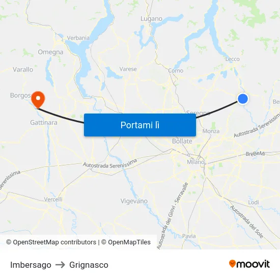 Imbersago to Grignasco map