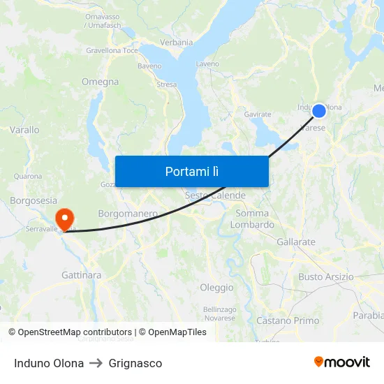 Induno Olona to Grignasco map