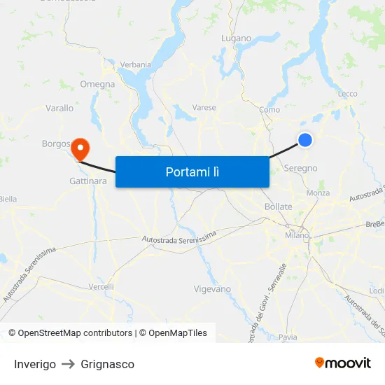 Inverigo to Grignasco map