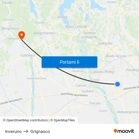 Inveruno to Grignasco map