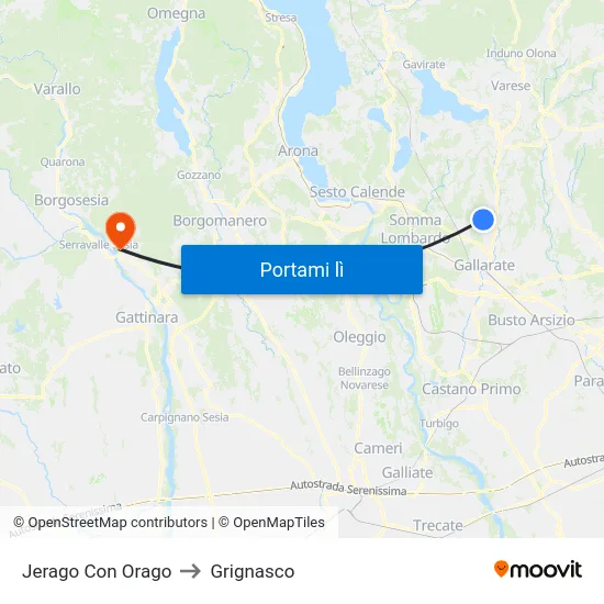 Jerago Con Orago to Grignasco map