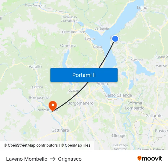 Laveno-Mombello to Grignasco map