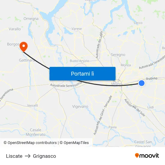 Liscate to Grignasco map