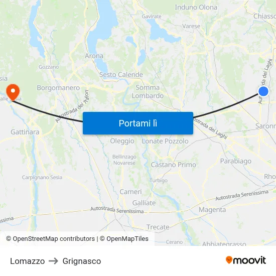 Lomazzo to Grignasco map