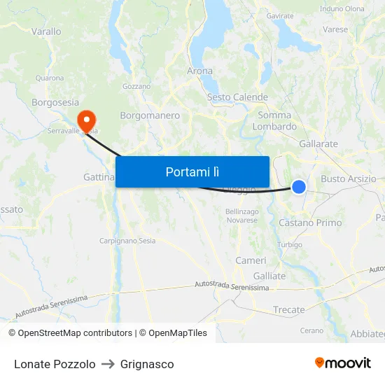 Lonate Pozzolo to Grignasco map