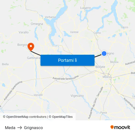 Meda to Grignasco map