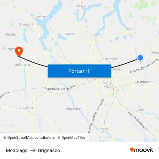 Medolago to Grignasco map