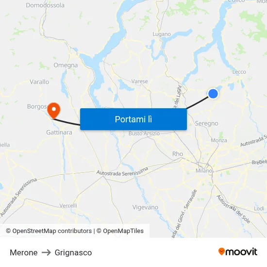Merone to Grignasco map