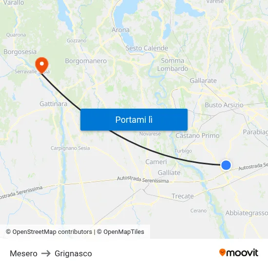 Mesero to Grignasco map