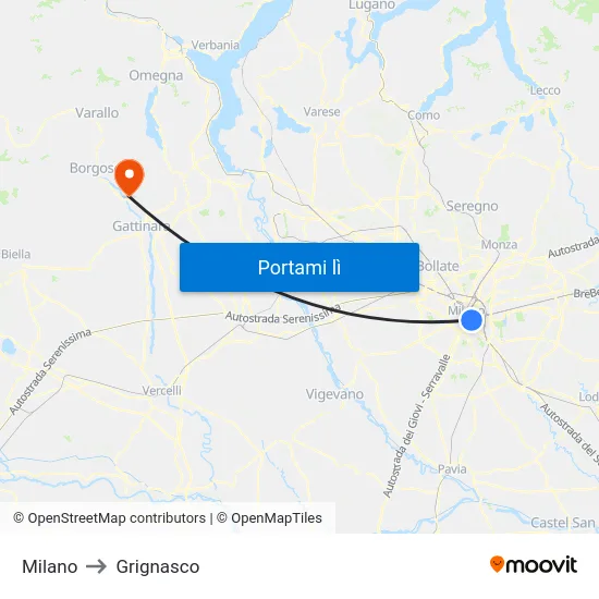 Milano to Grignasco map
