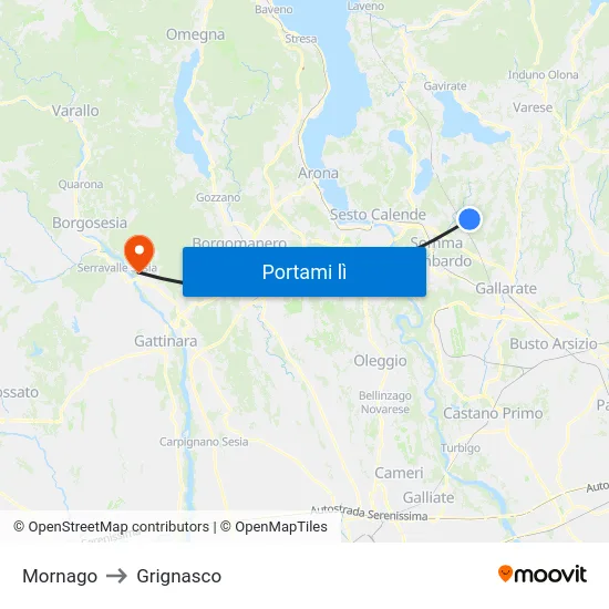 Mornago to Grignasco map