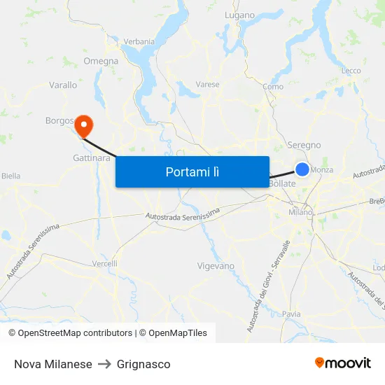 Nova Milanese to Grignasco map