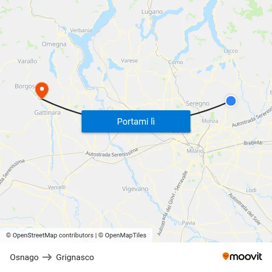 Osnago to Grignasco map