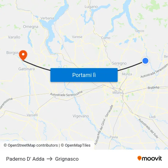 Paderno D' Adda to Grignasco map