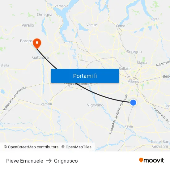 Pieve Emanuele to Grignasco map