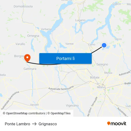 Ponte Lambro to Grignasco map