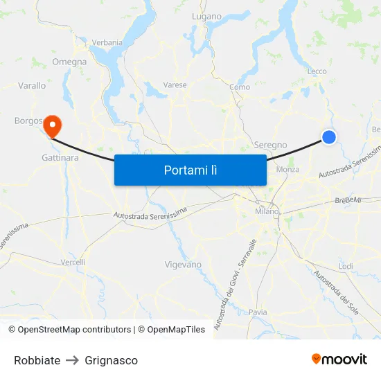 Robbiate to Grignasco map