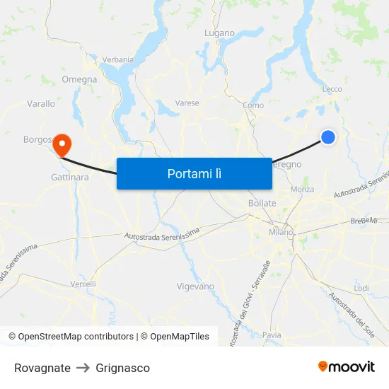 Rovagnate to Grignasco map