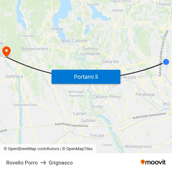Rovello Porro to Grignasco map