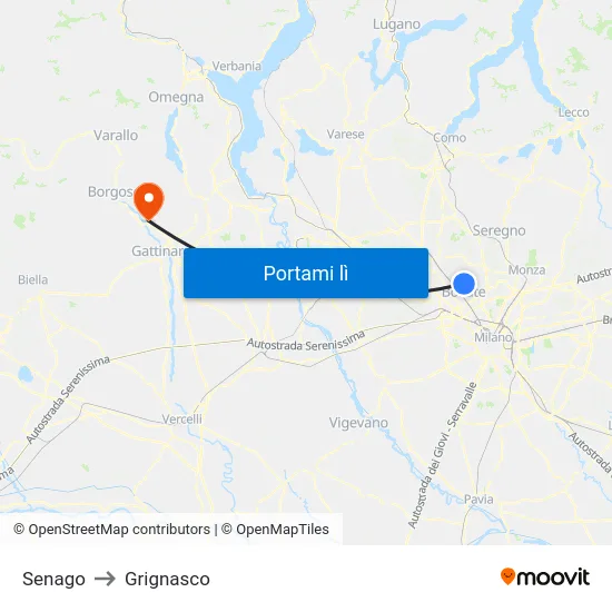 Senago to Grignasco map