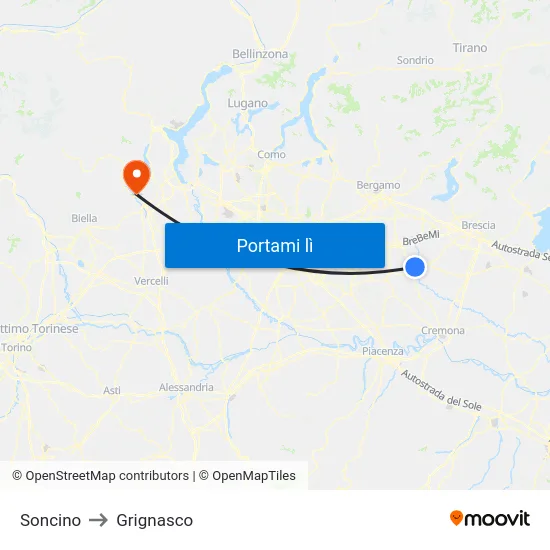 Soncino to Grignasco map