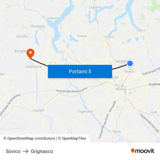 Sovico to Grignasco map
