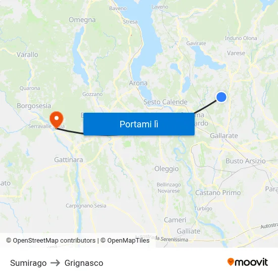 Sumirago to Grignasco map