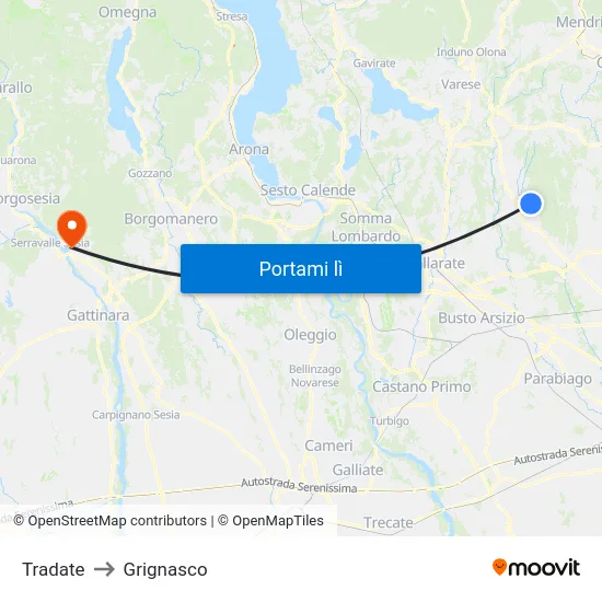 Tradate to Grignasco map