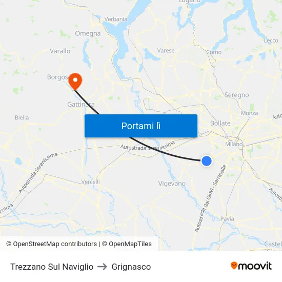 Trezzano Sul Naviglio to Grignasco map