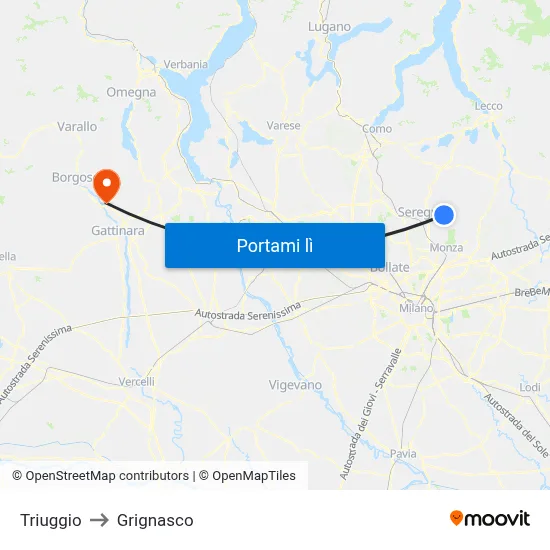 Triuggio to Grignasco map