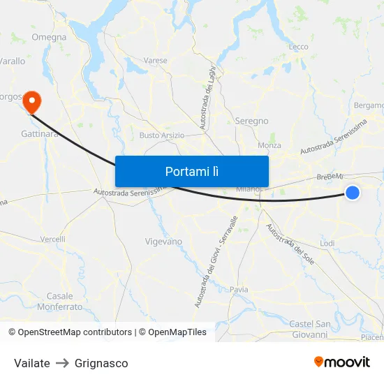 Vailate to Grignasco map