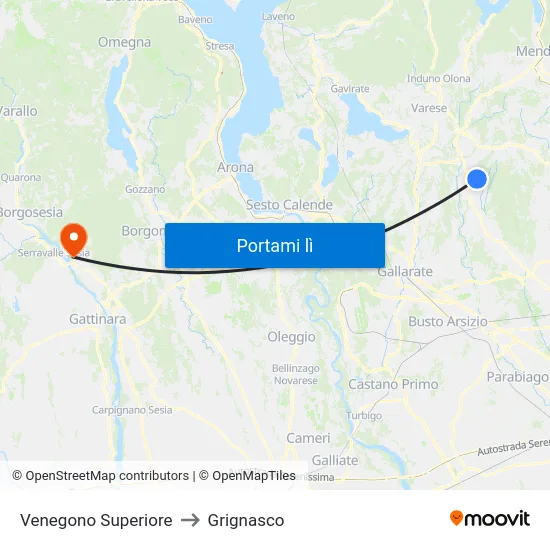 Venegono Superiore to Grignasco map