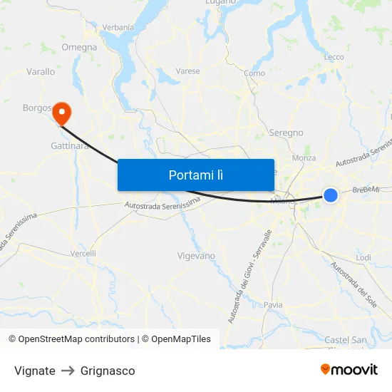 Vignate to Grignasco map