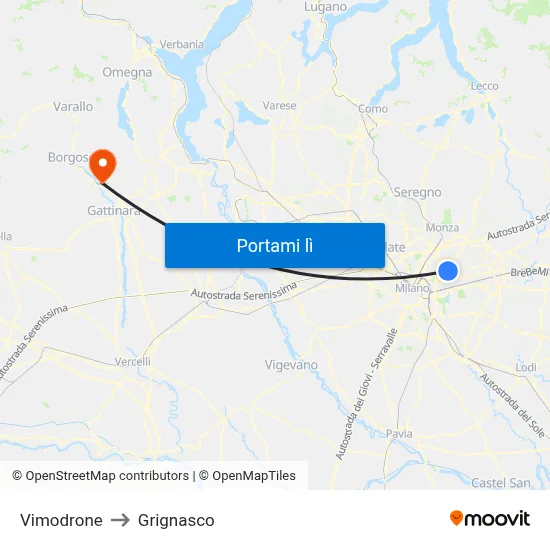 Vimodrone to Grignasco map