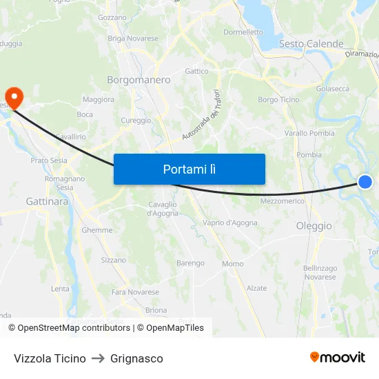 Vizzola Ticino to Grignasco map