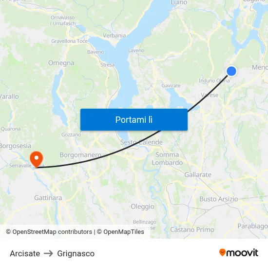 Arcisate to Grignasco map