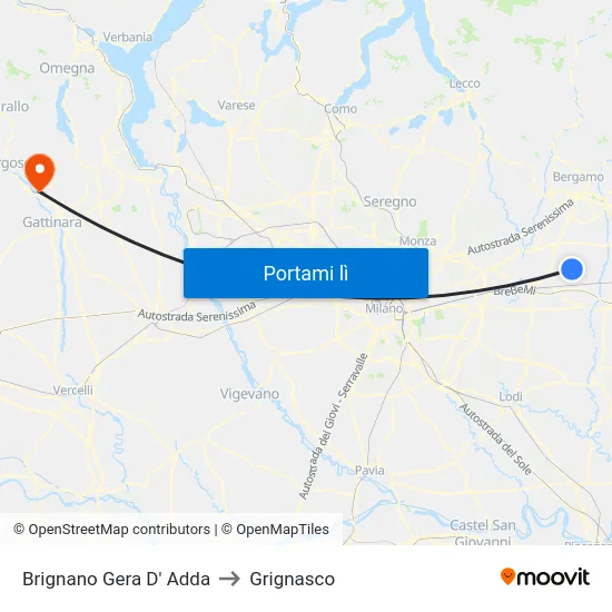 Brignano Gera D' Adda to Grignasco map