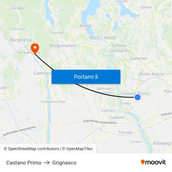 Castano Primo to Grignasco map