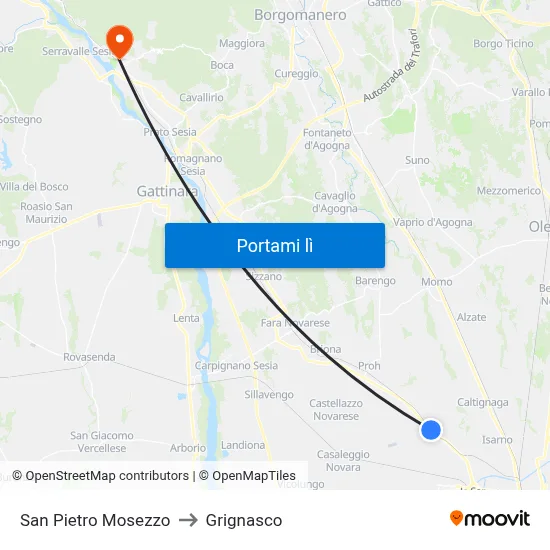 San Pietro Mosezzo to Grignasco map