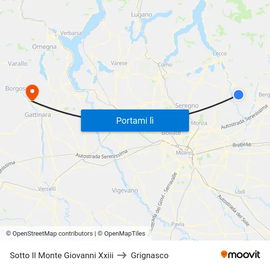 Sotto Il Monte Giovanni Xxiii to Grignasco map