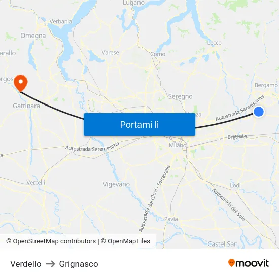 Verdello to Grignasco map