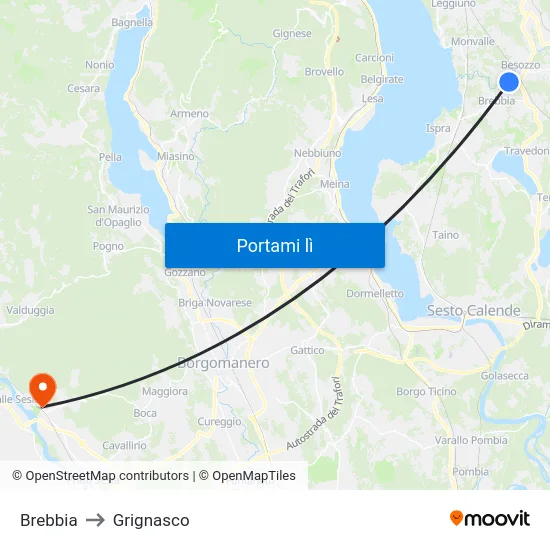 Brebbia to Grignasco map