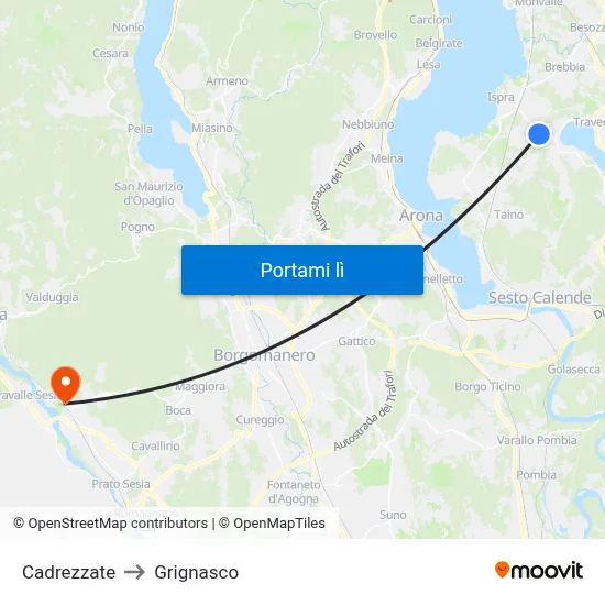 Cadrezzate to Grignasco map