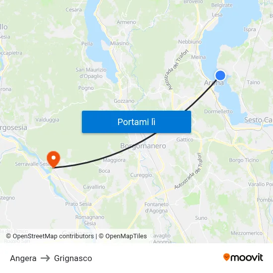 Angera to Grignasco map